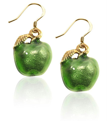 Green Apple Charm Earrings in Gold