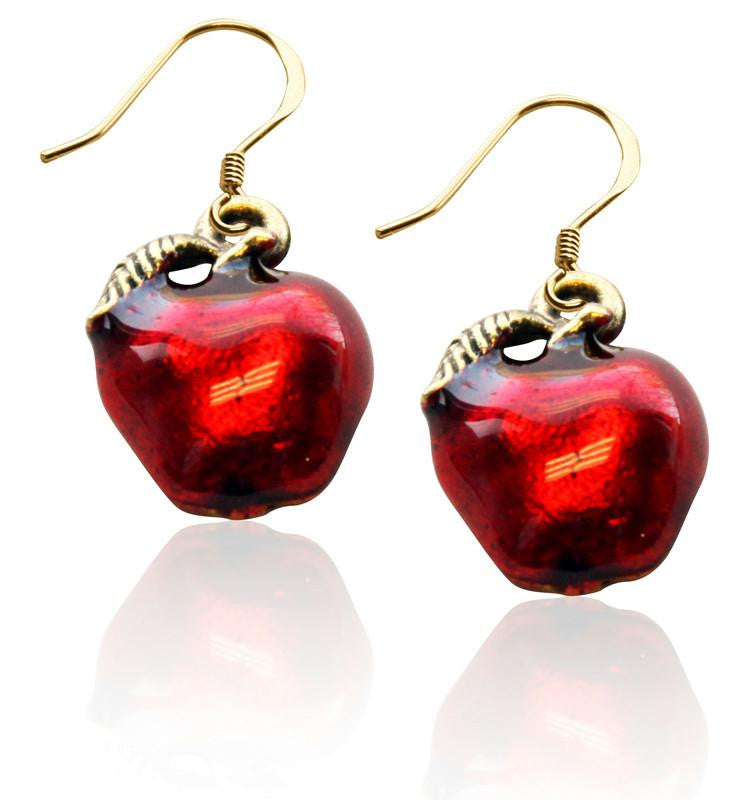 Red Apple Charm Earrings in Gold