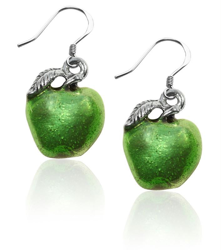 Green Apple Charm Earrings in Silver