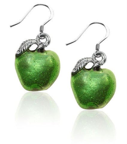 Green Apple Charm Earrings in Silver