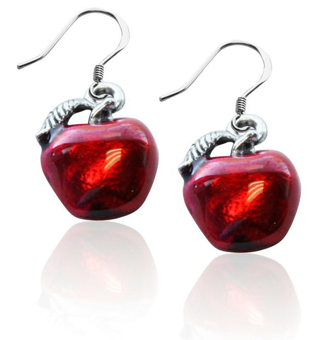 Red Apple Charm Earrings in Silver