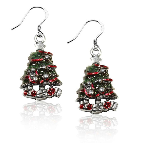 Christmas Tree Charm Earrings in Silver