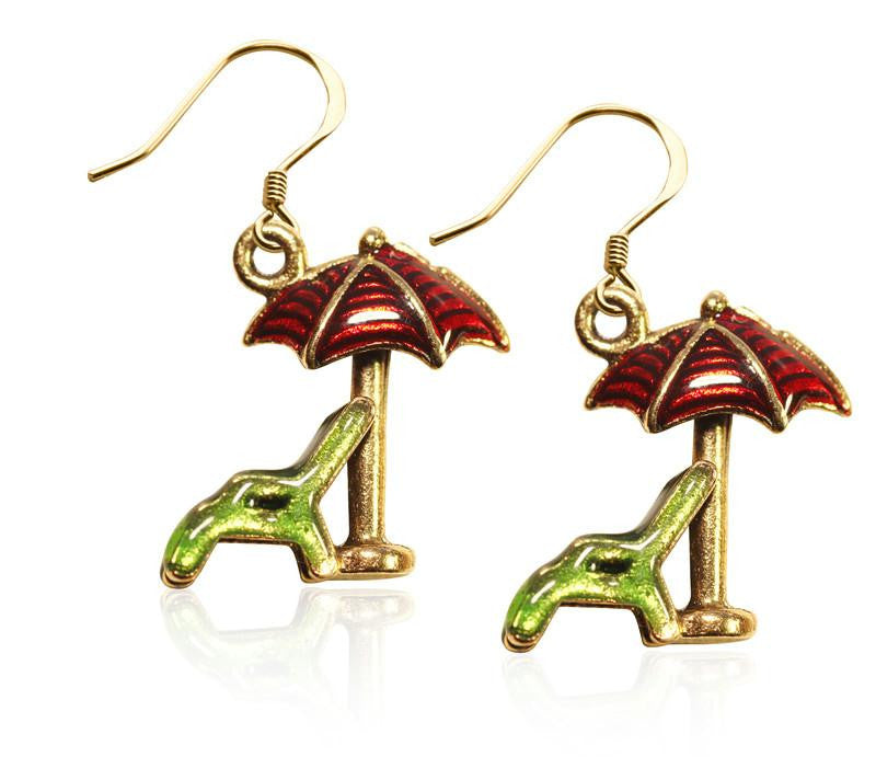 Beach Chair w-Umbrella Charm Earrings in Gold