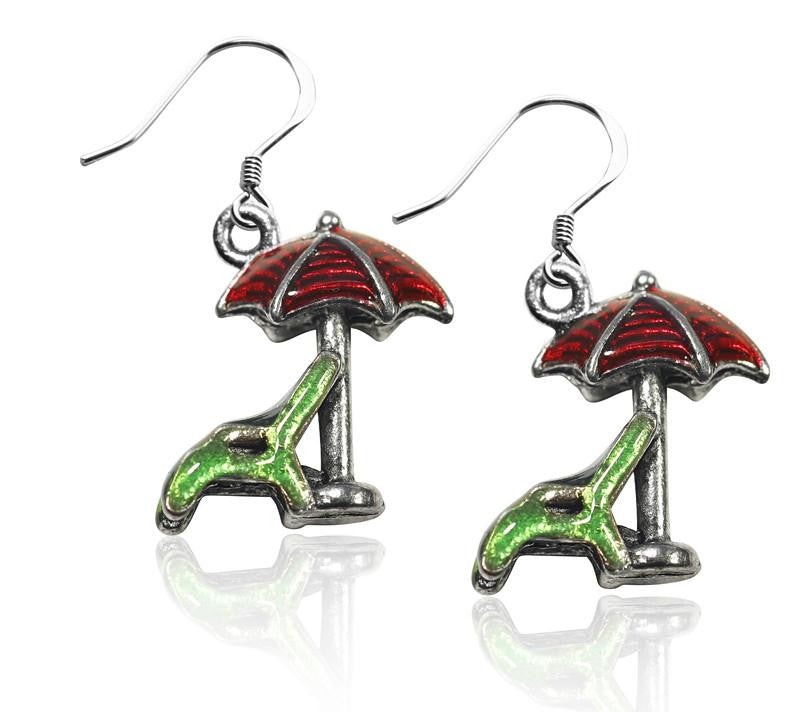 Beach Chair w-Umbrella Charm Earrings in Silver