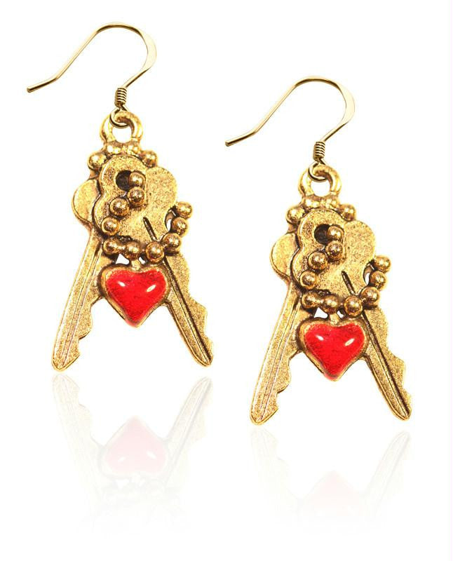 Keys with Heart Charm Earrings in Gold