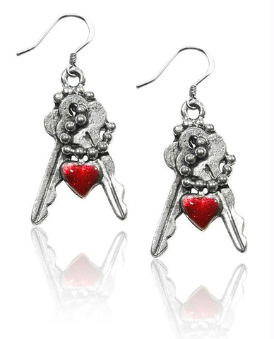 Keys with Heart Charm Earrings in Silver