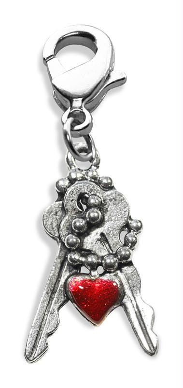 Keys with Heart Charm Dangle in Silver