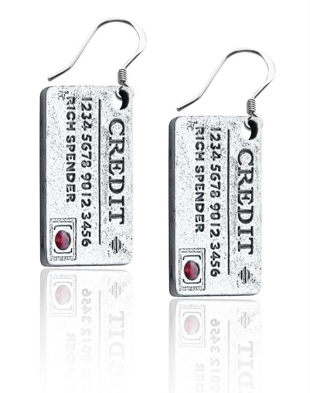 Credit Card Charm Earrings in Silver