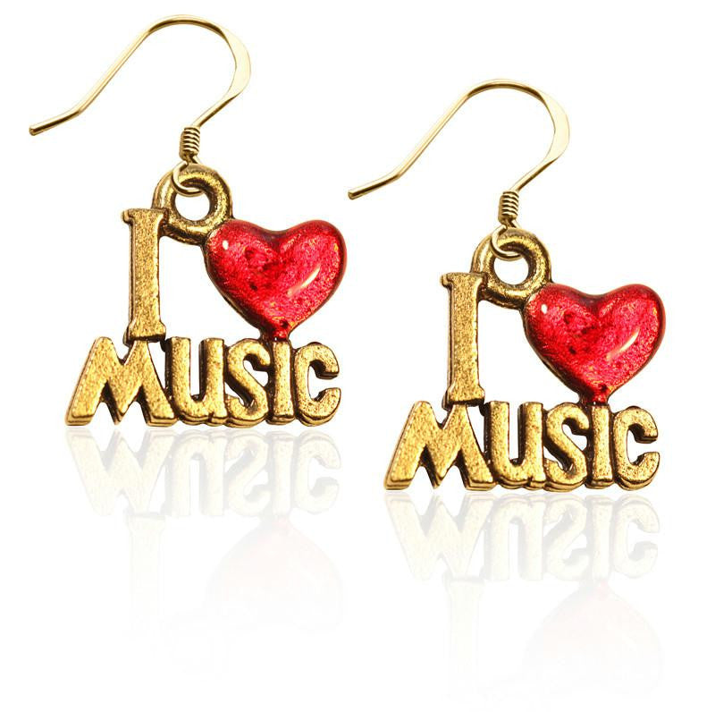 I Love Music Charm Earrings in Gold