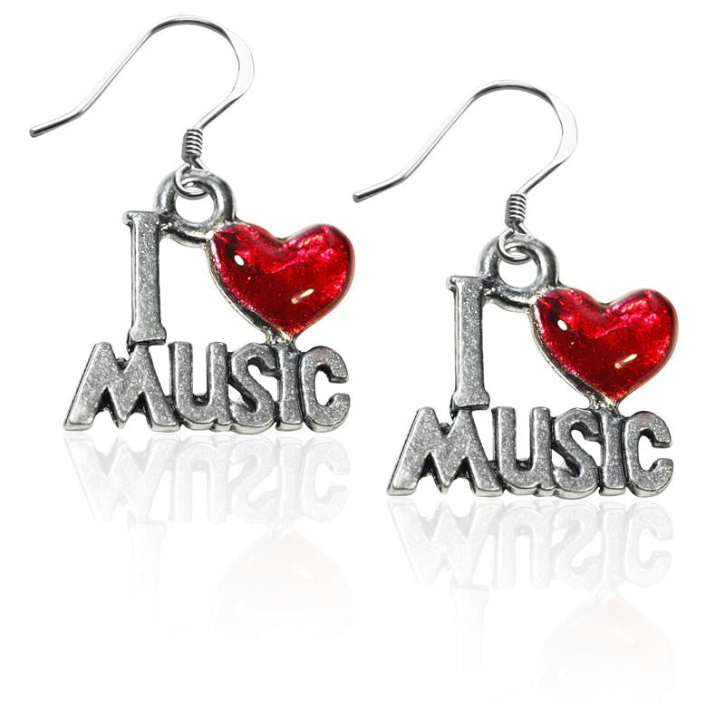 I Love Music Charm Earrings in Silver