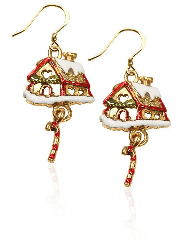 Gingerbread House Charm Earrings in Gold