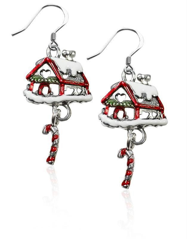 Gingerbread House Charm Earrings in Silver