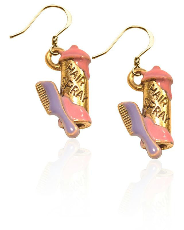 Hair Spray & Comb Charm Earrings in Gold