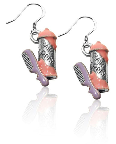 Hair Spray & Comb Charm Earrings in Silver