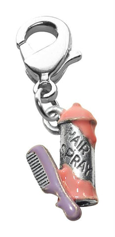 Hair Spray & Comb Charm Dangle in Silver