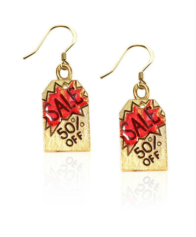 50% Off Sales Tag Charm Earrings in Gold