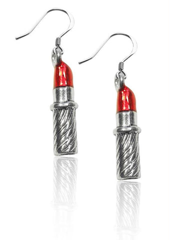 Lipstick Charm Earrings in Silver