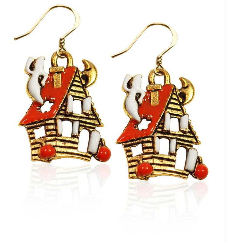 Haunted House Charm Earrings in Gold