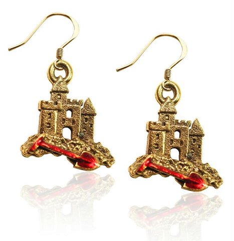 Sandcastle with Shovel Charm Earrings in Gold