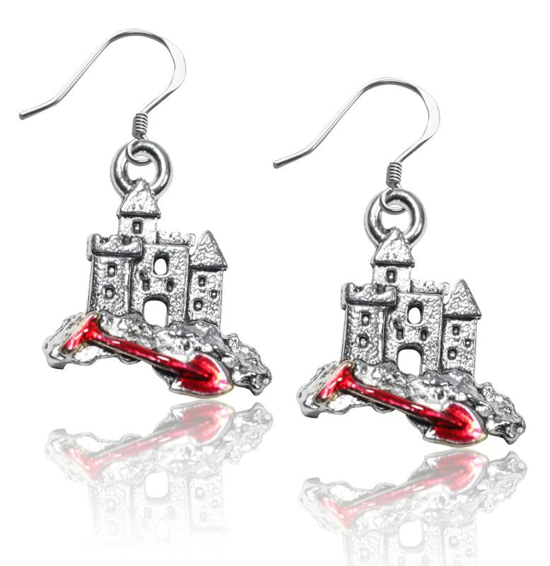 Sandcastle with Shovel Charm Earrings in Silver