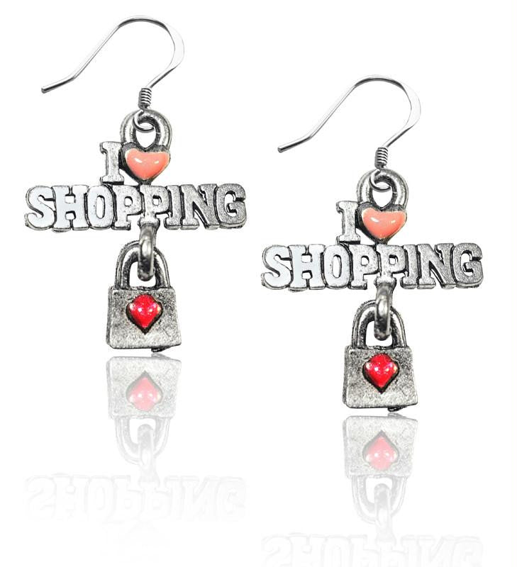 I Love Shopping Charm Earrings in Silver