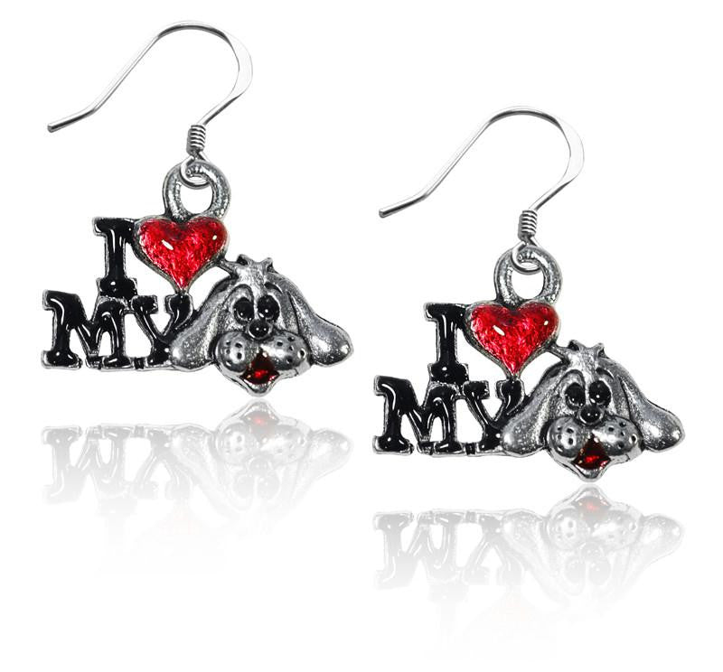 I Love My Dog Charm Earrings in Silver