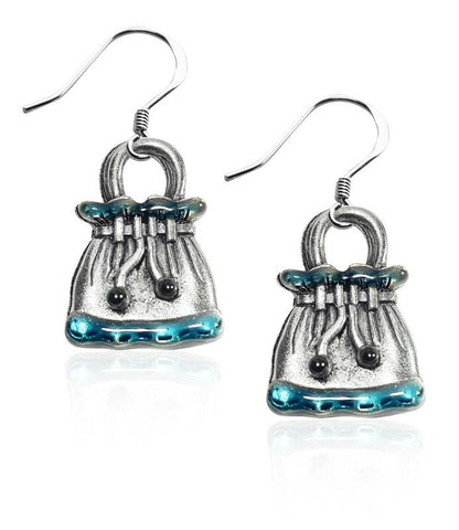 Drawstring Purse Charm Earrings in Silver