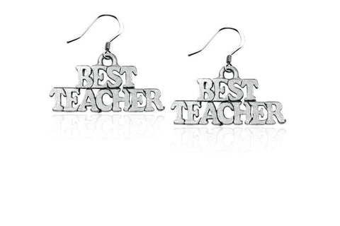 Best Teacher Charm Earrings in Silver