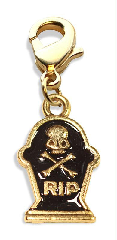 Tombstone with Skull Charm Dangle in Gold