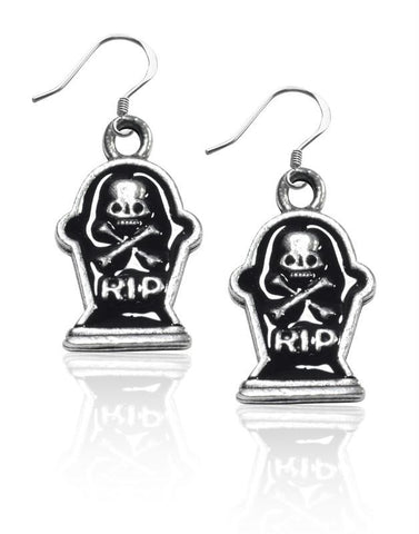 Tombstone with Skull Charm Earrings in Silver