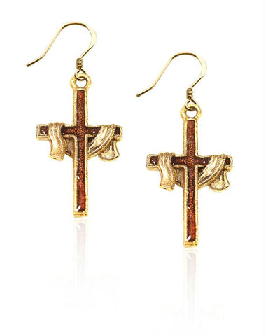 Cross with Shroud Charm Earrings in Gold