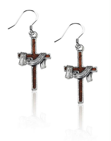 Cross with Shroud Charm Earrings in Silver