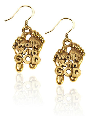 Walk with God Feet Charm Earrings in Gold