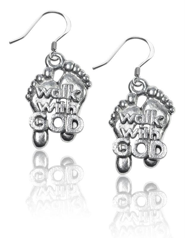 Walk with God Feet Charm Earrings in Silver