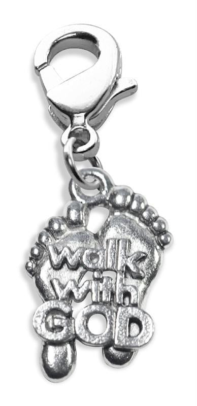 Walk with God Feet Charm Dangle in Silver