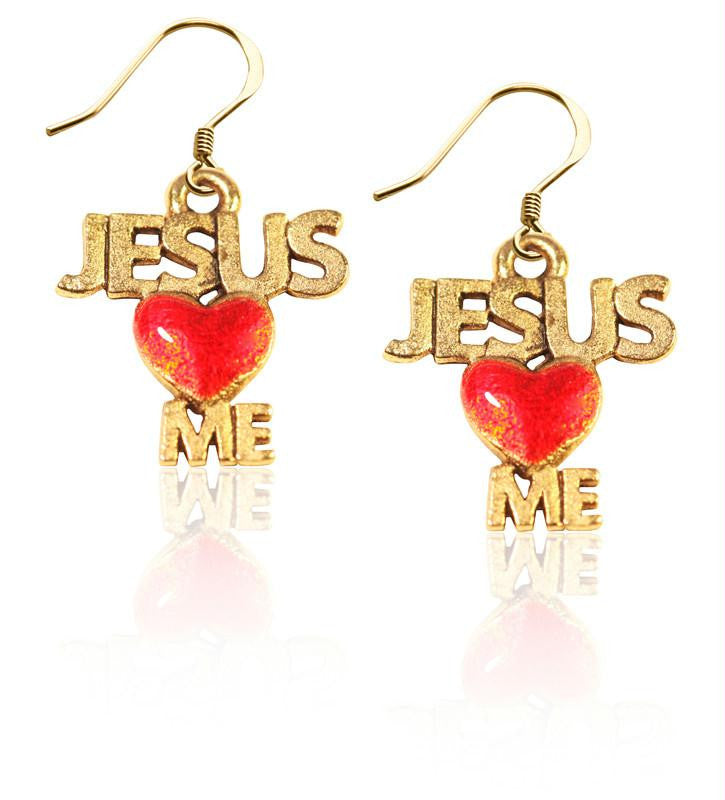 Jesus Loves Me Charm Earrings in Gold