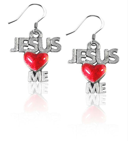 Jesus Loves Me Charm Earrings in Silver