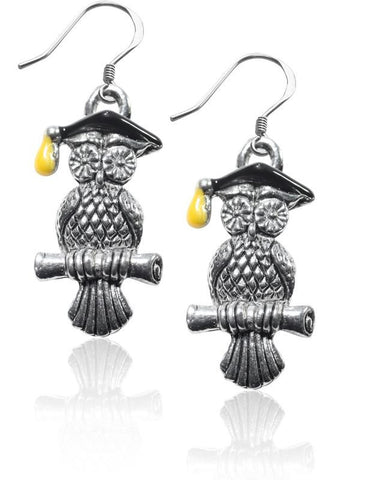 Owl Charm Earrings in Silver