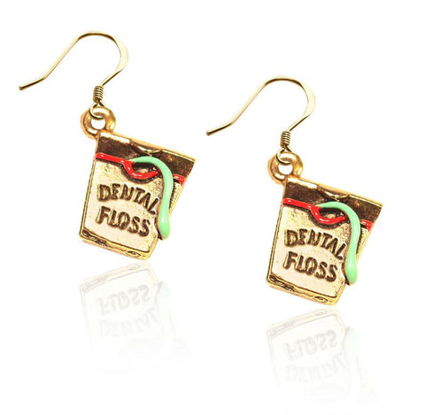 Dental Floss Charm Earrings in Gold