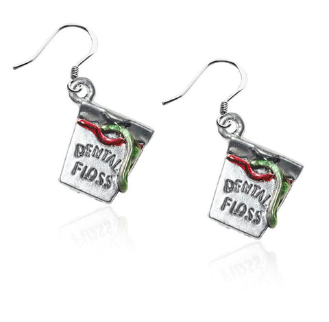 Dental Floss Charm Earrings in Silver