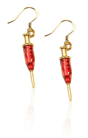 Syringe Charm Earrings in Gold