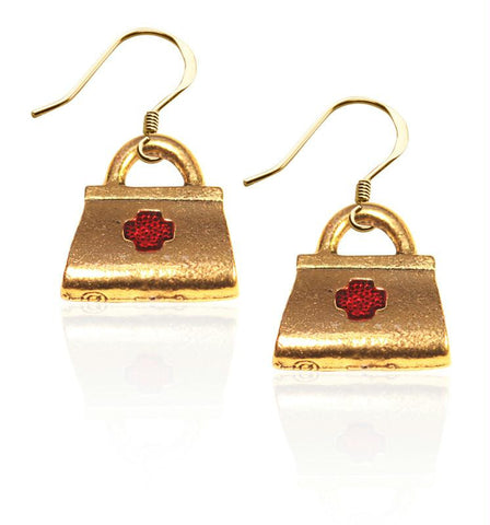 Medical Bag Charm Earrings in Gold