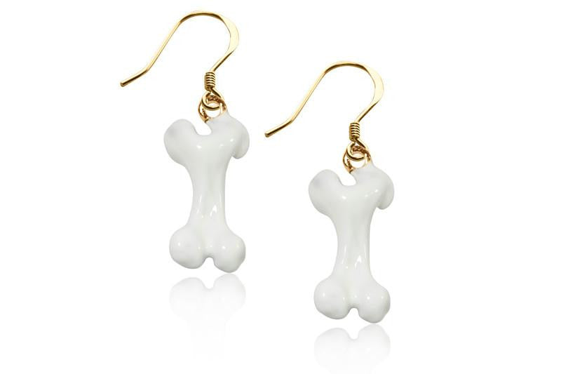 Dog Bone Charm Earrings in Gold