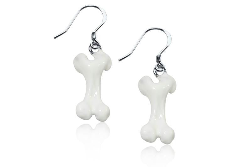 Dog Bone Charm Earrings in Silver