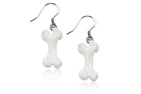 Dog Bone Charm Earrings in Silver