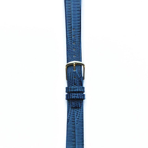 Leather Watchband Large Royal Blue Skin with Gold Clasp