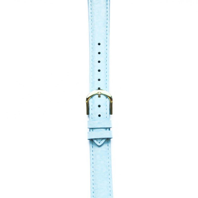 Leather Watchband Large Baby Blue Padded with Gold Clasp