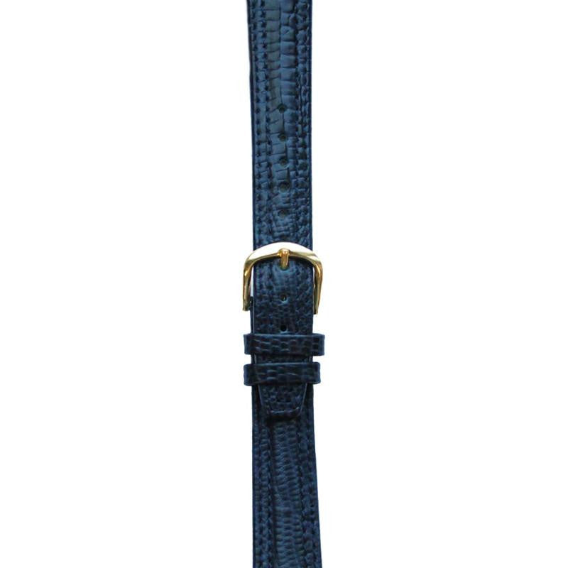Leather Watchband Large Navy Blue Padded Skin with Gold Clasp