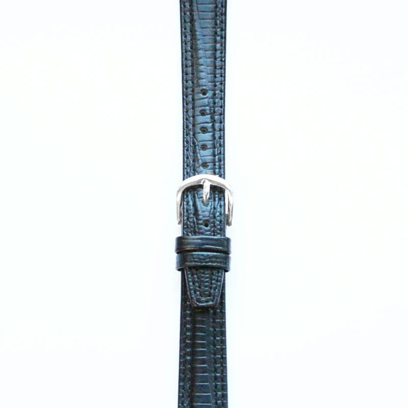 Leather Watchband Large Black Padded Skin with Silver Clasp