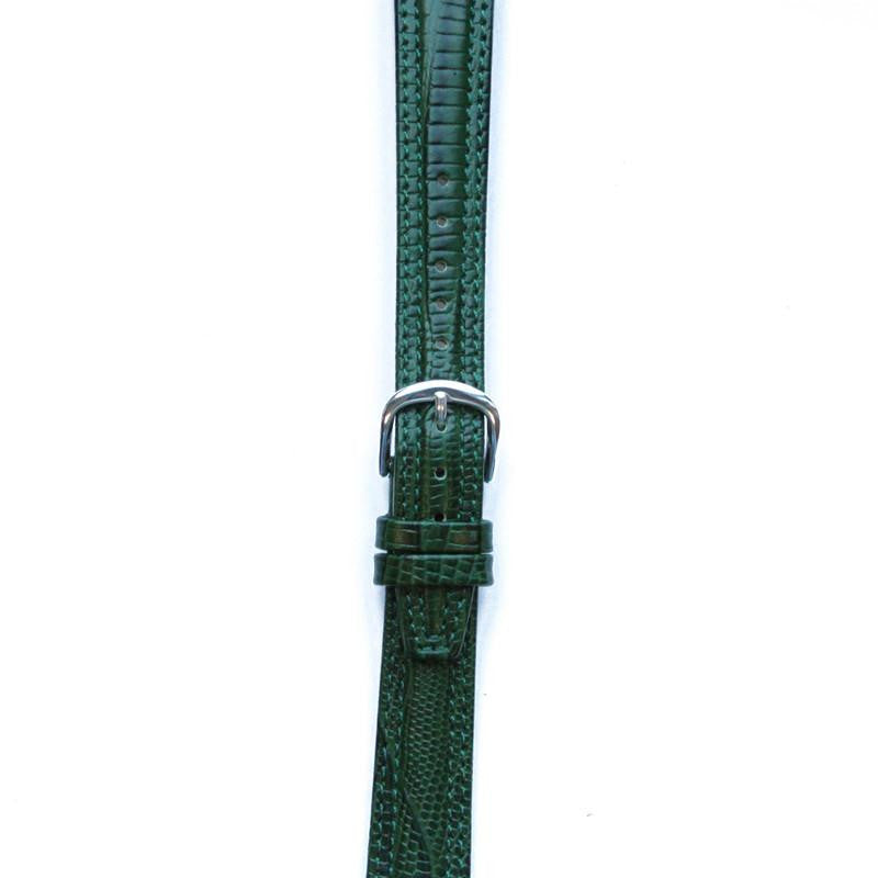 Leather Watchband Large Hunter Green Padded Skin with Silver Clasp